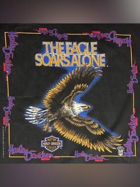 Vintage Harley Davidson Eagle Soars Alone Bandana USA Biker Black 90s Style